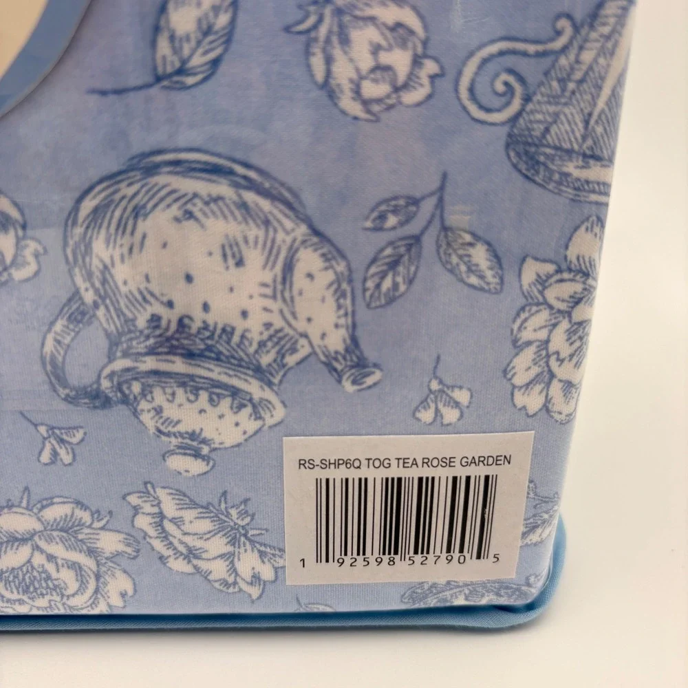 Calista Lane Queen Sheet Set 6pc Tea Rose Garden Blue Floral Toile Deep Pocket